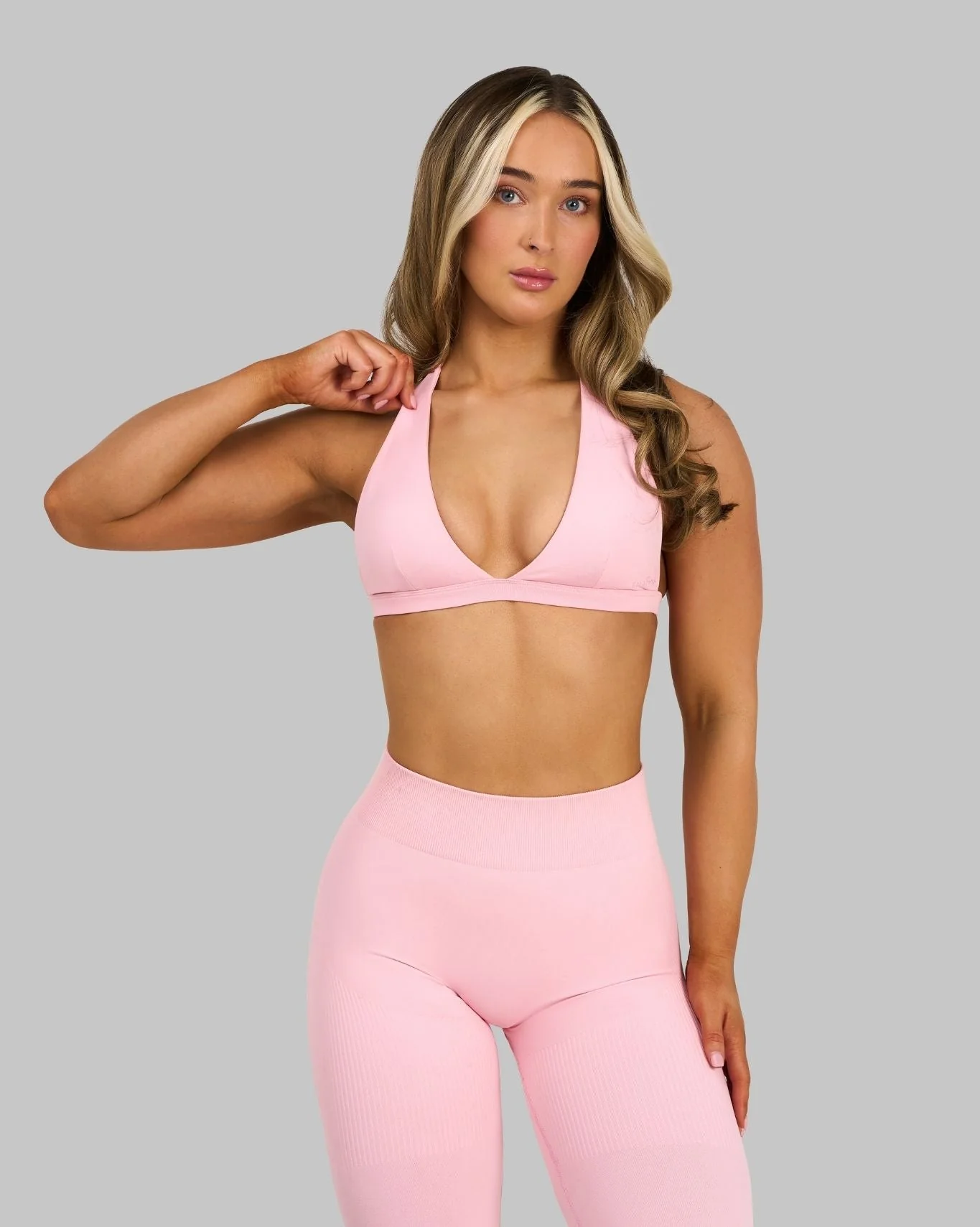 Elevate™ Sculpting Seamless V-Neck Halter Bra | Cotton Pink - Image 5