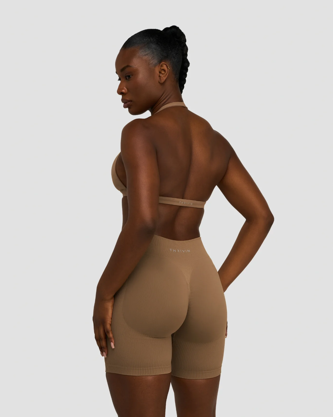 Elevate™ Sculpting Seamless V-Neck Halter Bra | Toffee - Image 2