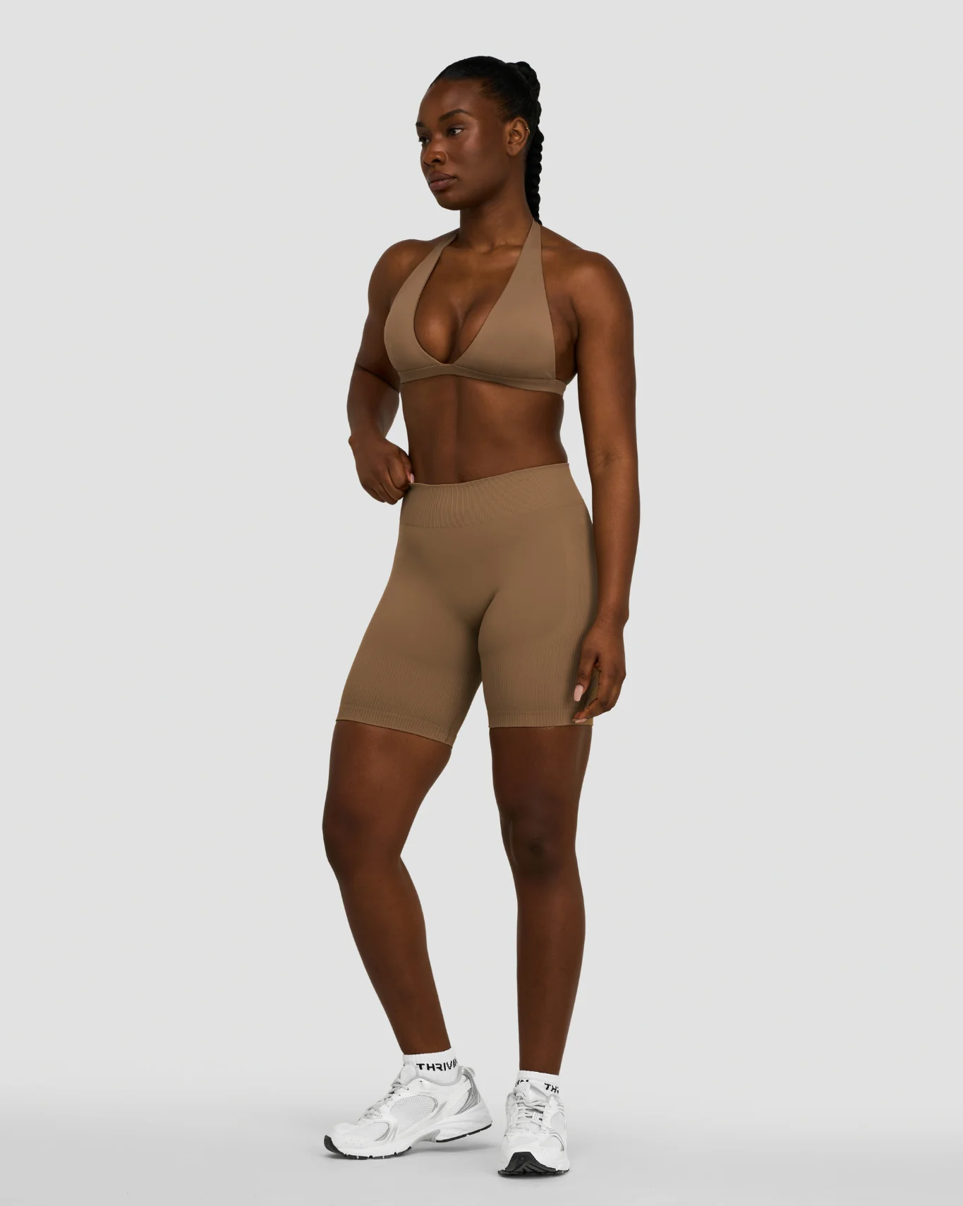 Elevate™ Sculpting Seamless V-Neck Halter Bra | Toffee - Image 3